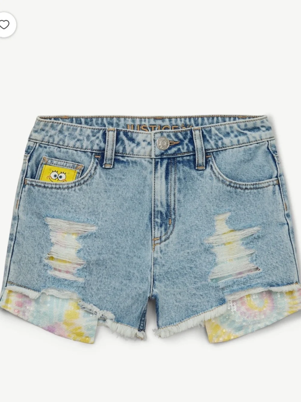 SpongeBob Girls Justice Light Wash Blue Denim Sequin Shorts Size 8 NWT